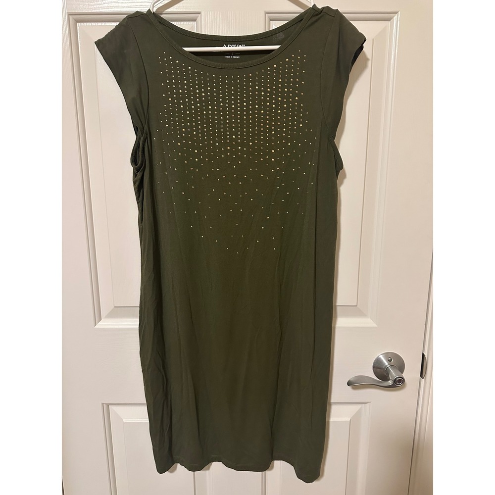 Apt. 9 Dress Womens L Green Studded Cap Sleeve Rayon Spandex Stretch Mini